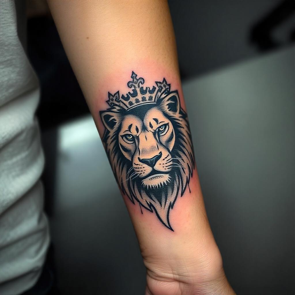 Tatuajes de Animales: Tatuaje de león en el antebrazo