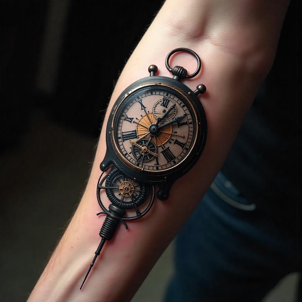 Tatuaje de Reloj Mecánico en 3D