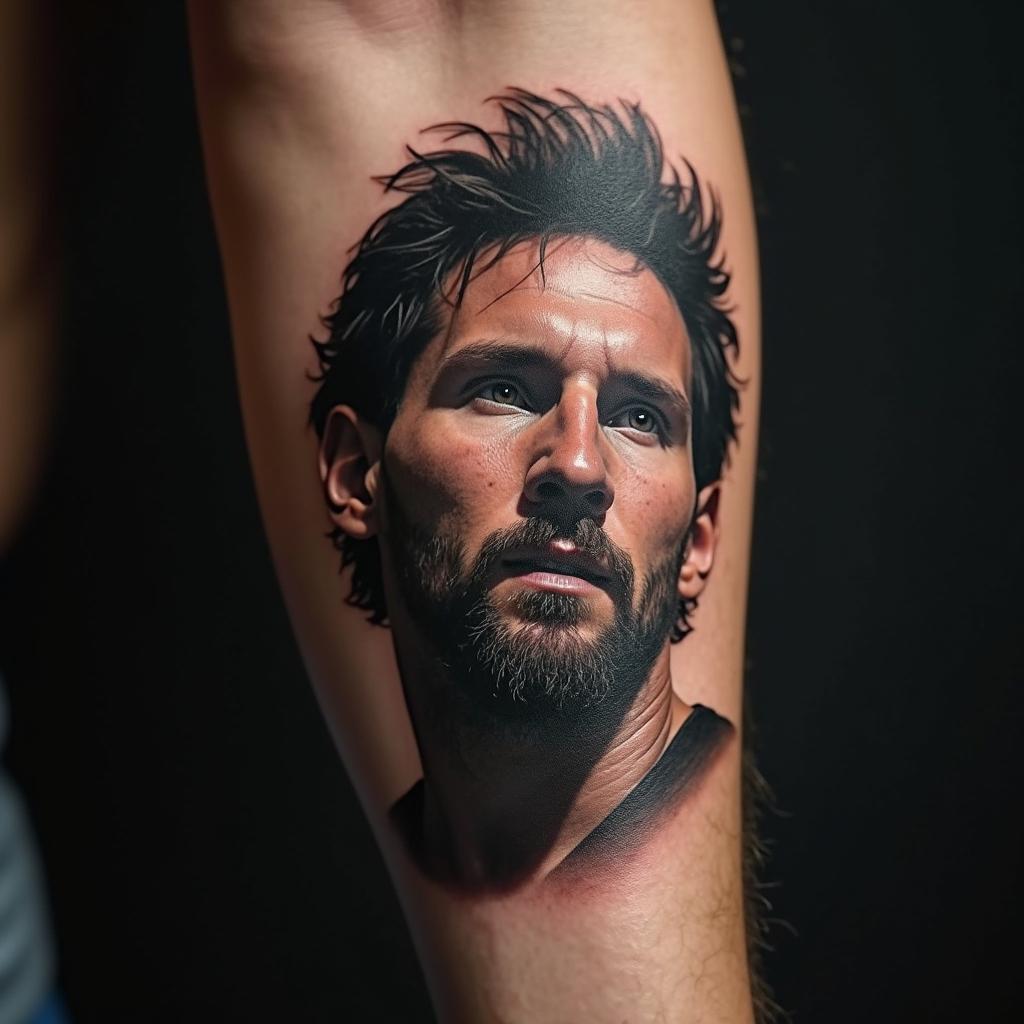 Tatuaje de Retrato de Messi en el Antebrazo