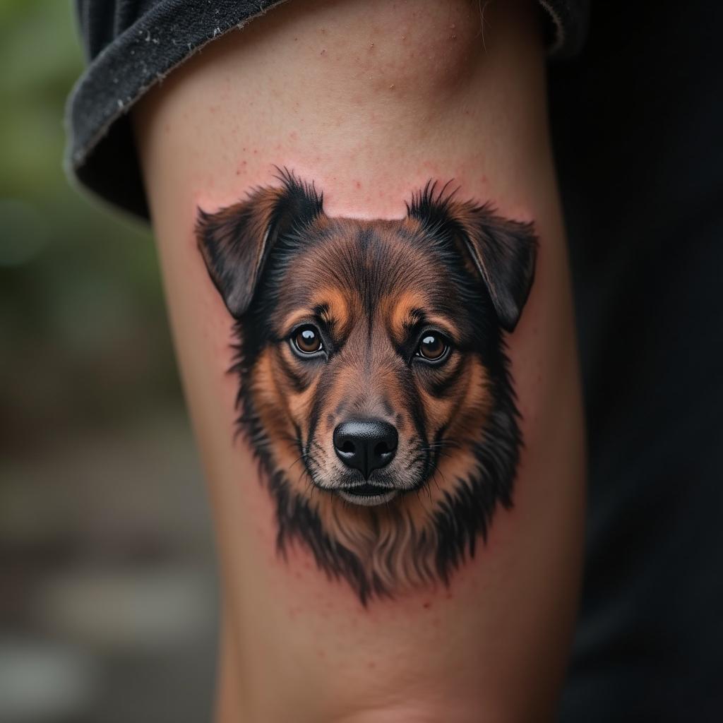 Tatuaje de Retrato de Perro en la Pantorrilla