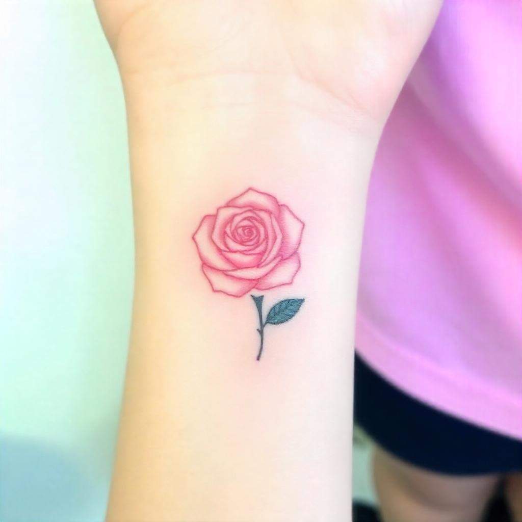 Tatuaje de rosa rosa en la muñeca