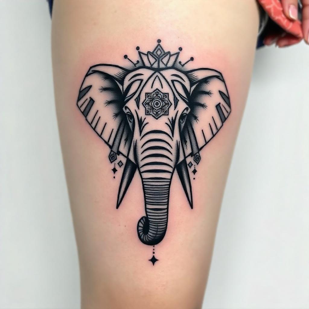 Tatuajes de Animales: Tatuaje de elefante en el muslo