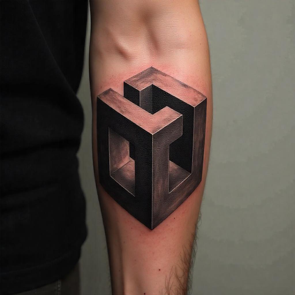 Tatuaje de Cubo Escher en 3D