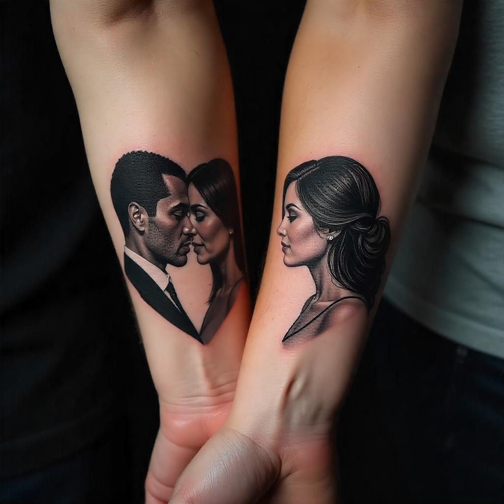 Tatuaje de Retrato de Pareja en el Antebrazo