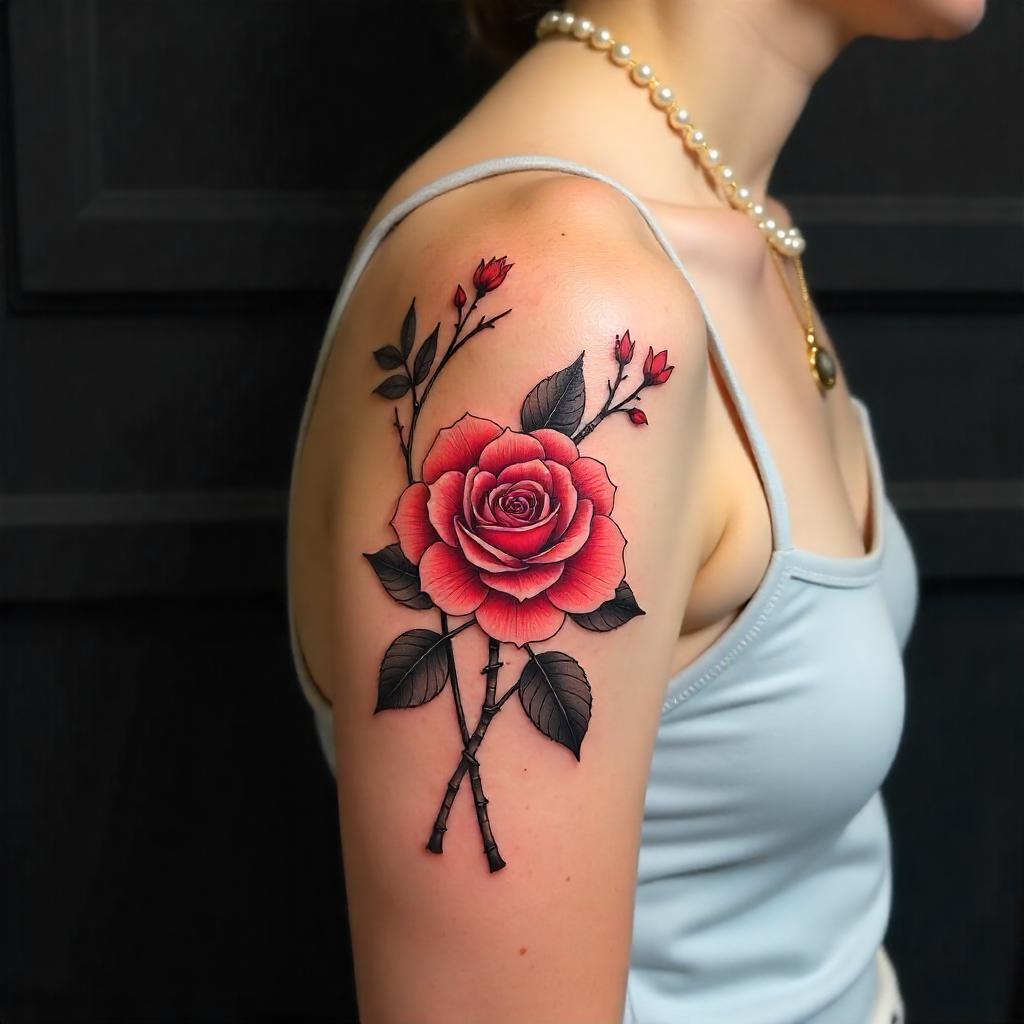 tatuaje de rosa oriental en el brazo