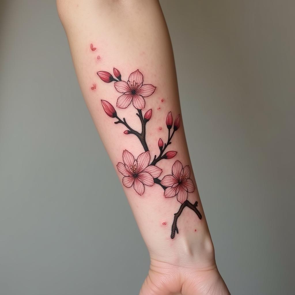 Tatuaje de Flor de Cerezo en el Antebrazo