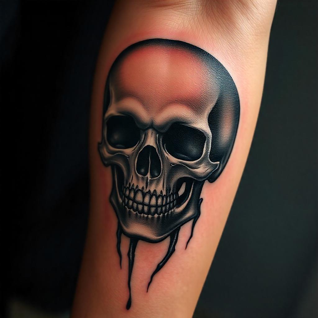 Tatuaje de calavera en el antebrazo representando la mortalidad
