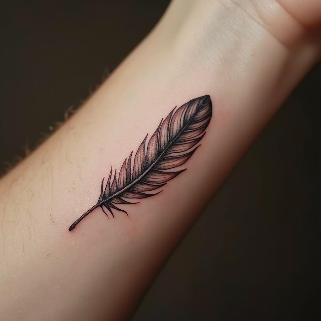 Tatuaje de Pluma en el Antebrazo