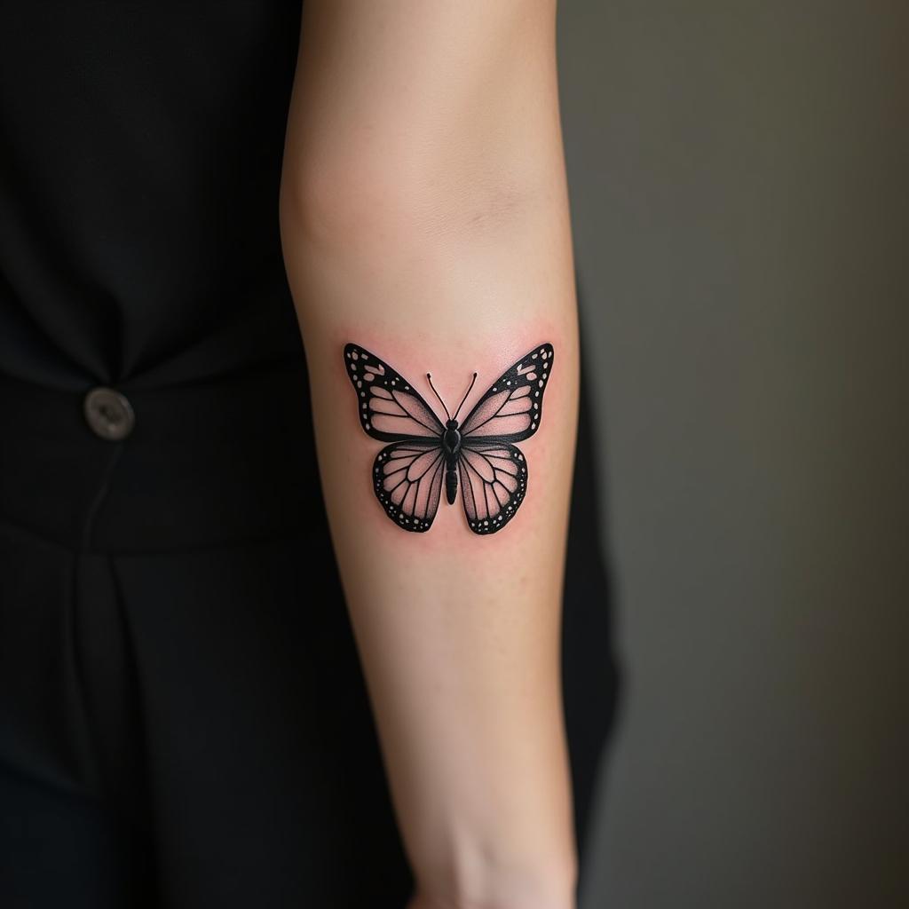 Tatuaje minimalista de mariposa en el antebrazo