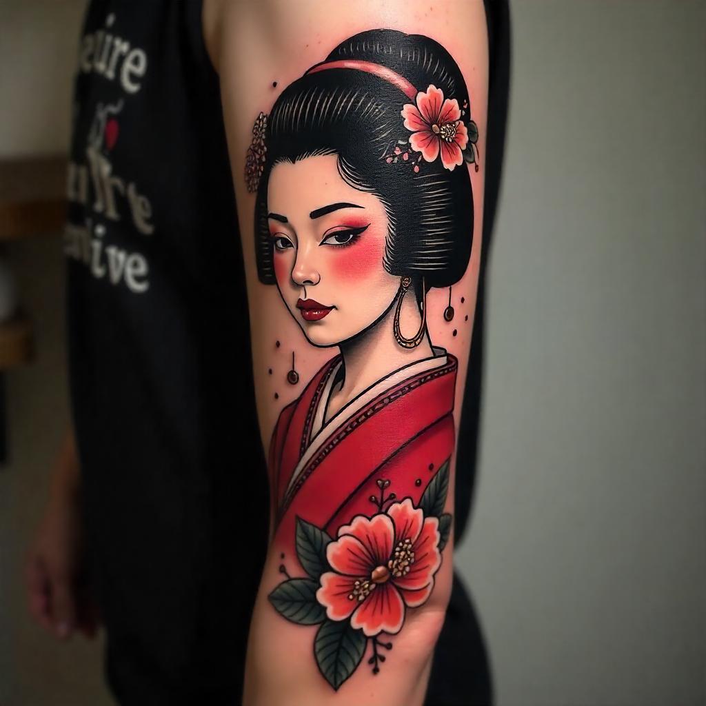 Tatuajes japoneses de Geisha en el antebrazo