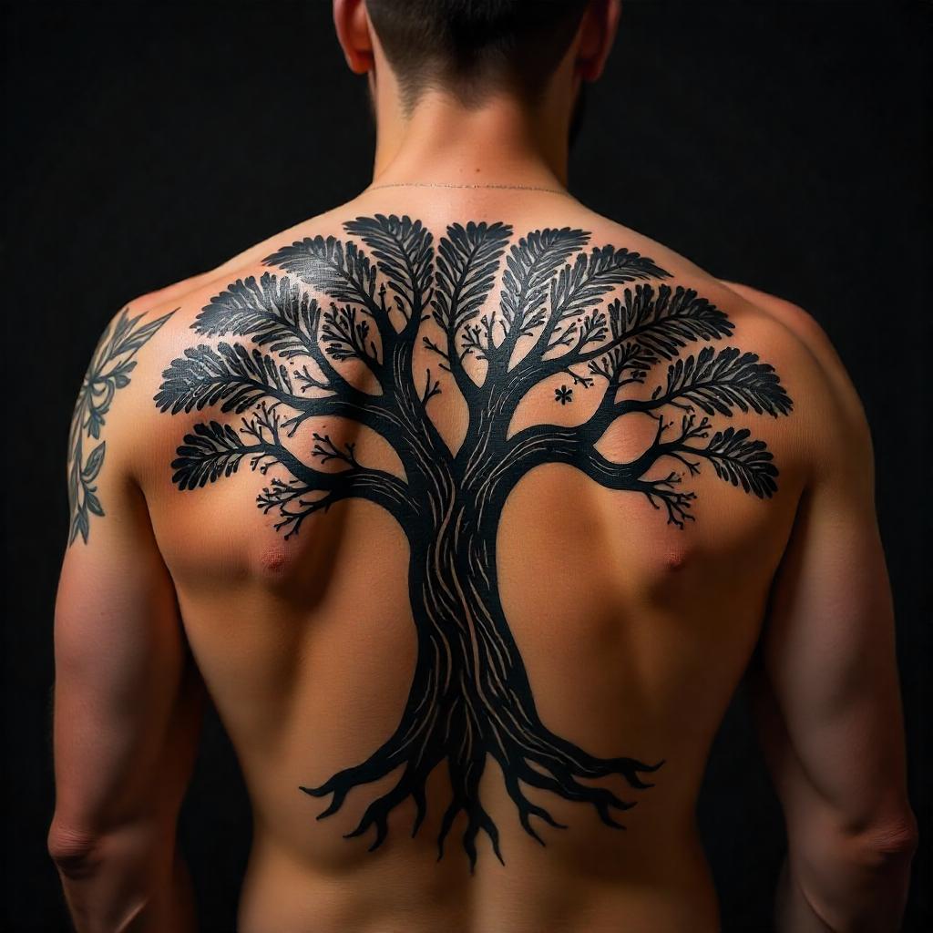 Tatuajes para hombres: Tatuaje de roble en la espalda superior