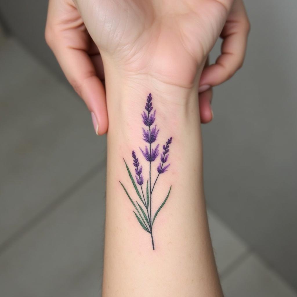 Tatuaje de Lavanda en el Tobillo