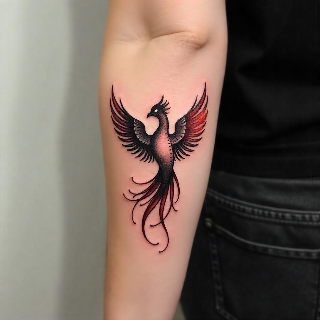 Tatuaje minimalista de un fénix en el antebrazo