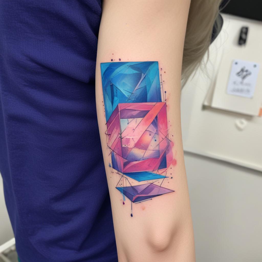 Cubo geométrico tatuaje de neón en el brazo