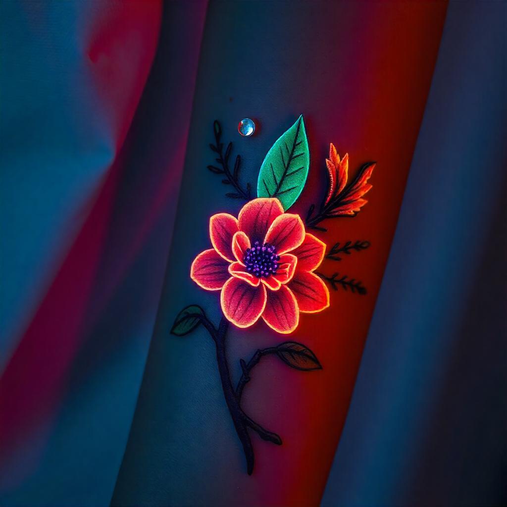 Flor tatuaje de neón en el brazo 