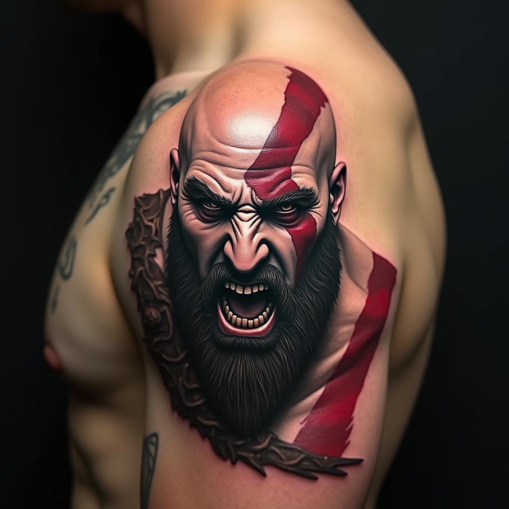 Tatuaje de Kratos en el pecho Fuerza y redención en God of War