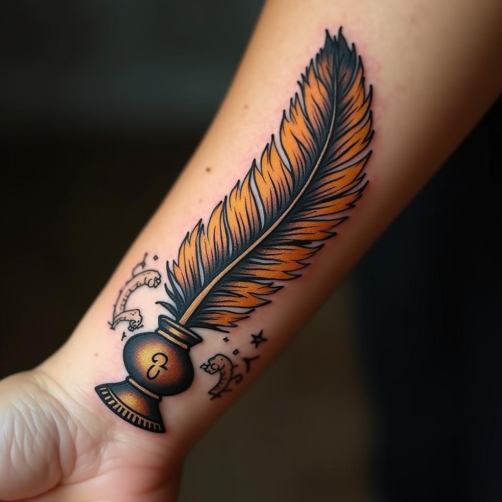 Tatuaje de Pluma con Tintero en la Muñeca Cultura Egipcia