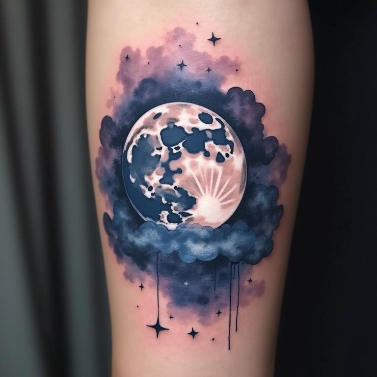 Tatuajes de Acuarela: Tatuaje de acuarela de luna mística en el antebrazo