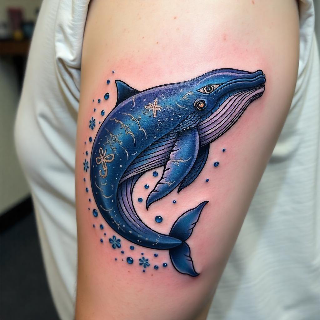 Tatuaje de ballena en el brazo