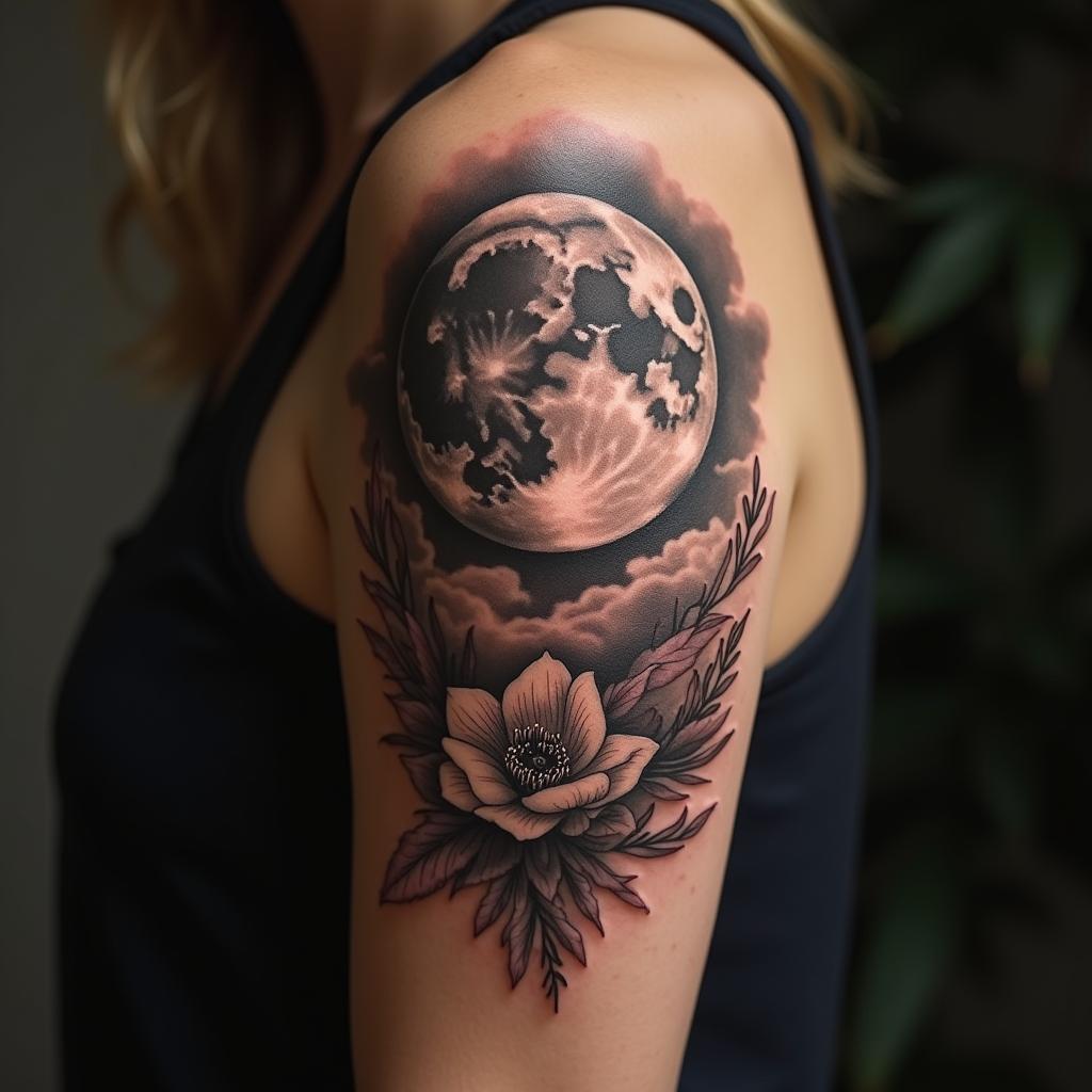 Tatuaje de la Luna Llena en el Hombro