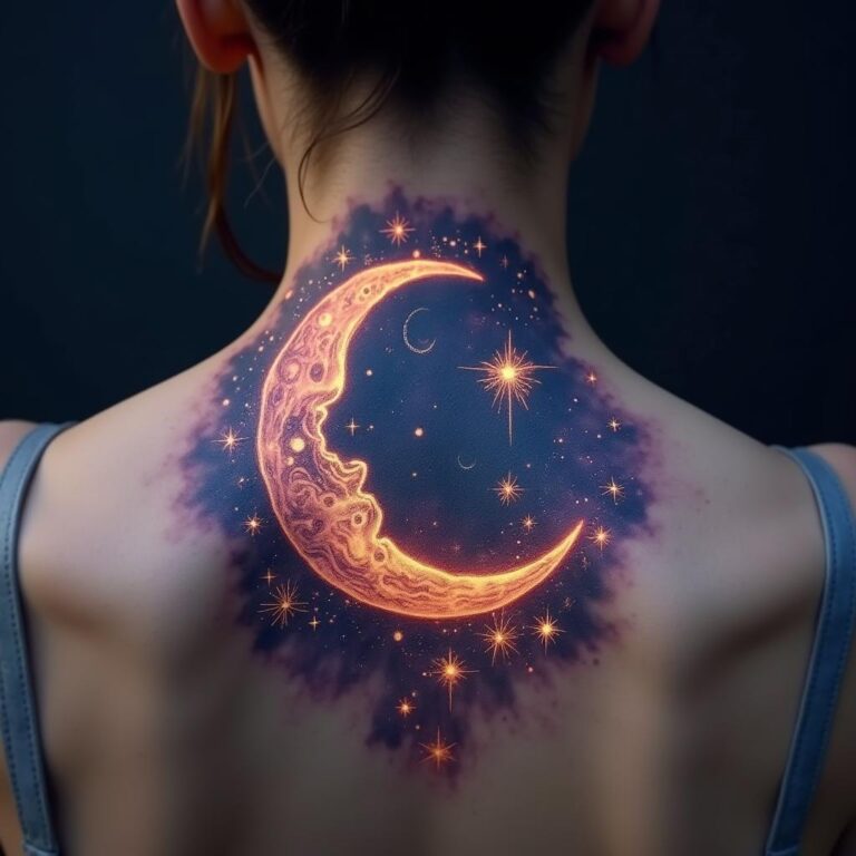 Tatuaje de la Luna y las Estrellas en el Cuello