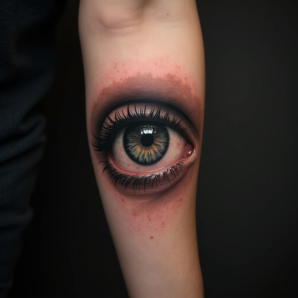 Tatuaje de ojo realista en el antebrazo