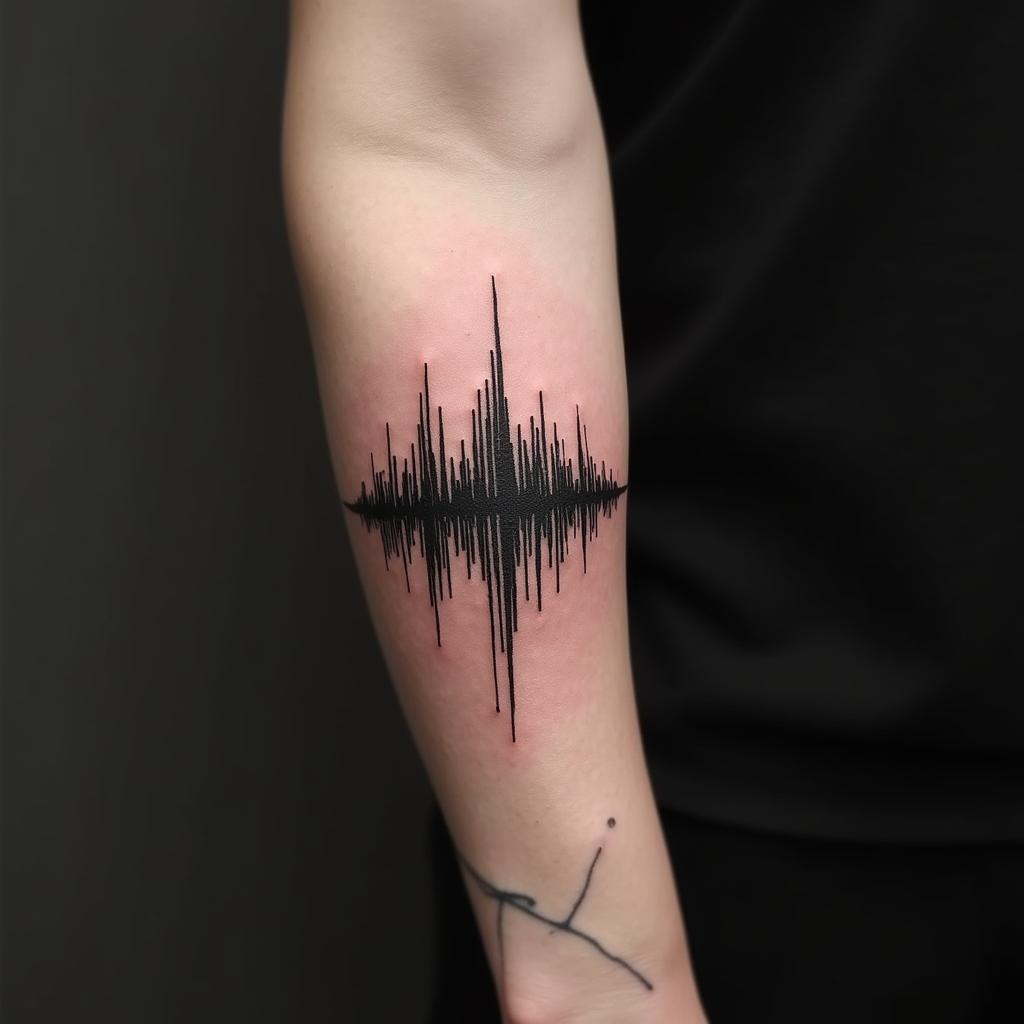 Tatuaje de ondas sonoras en el brazo