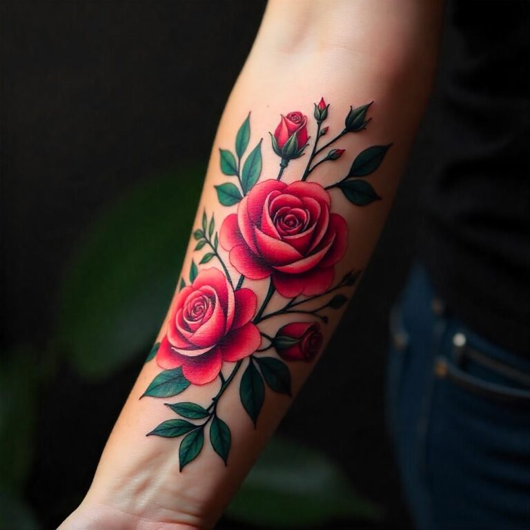 Tatuaje de rosas vibrantes en el antebrazo