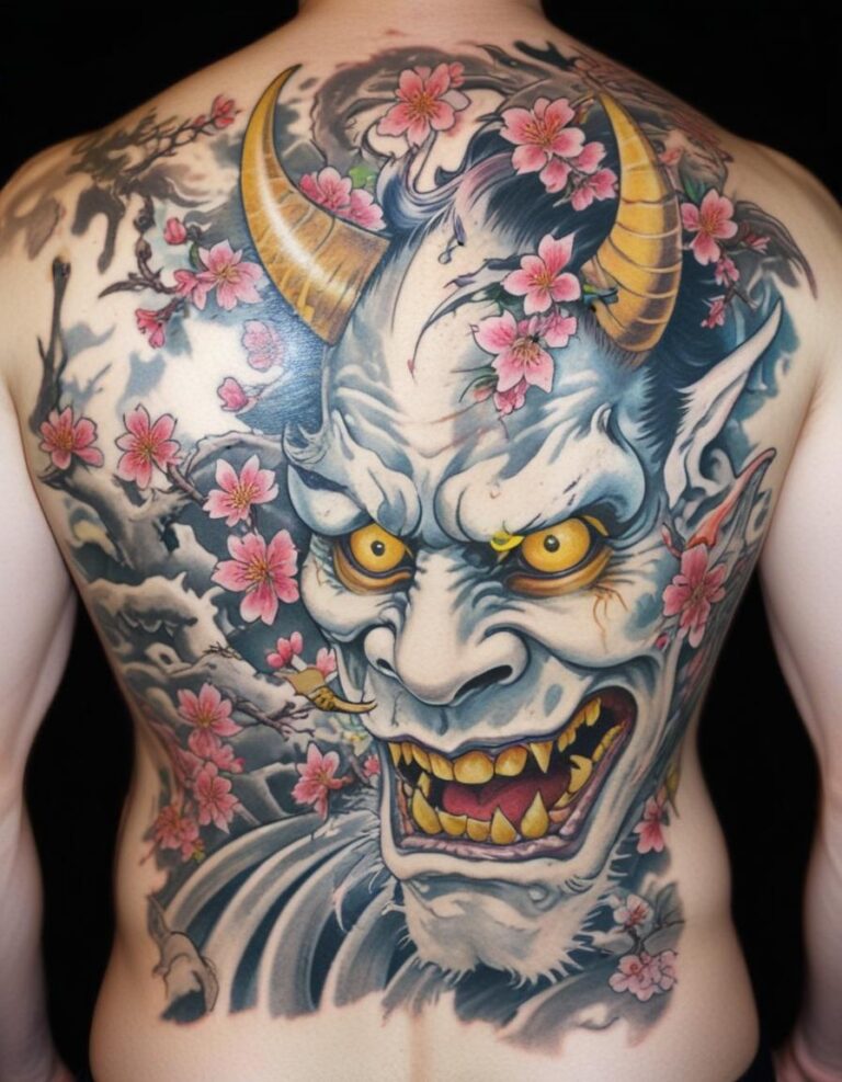 Tatuaje de un demonio Oni japonés en la espalda