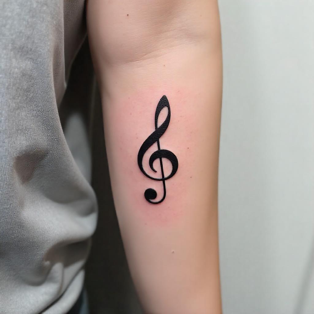 Tatuaje minimalista de nota musical en el brazo