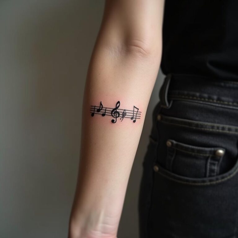 Tatuaje musical minimalista en el antebrazo