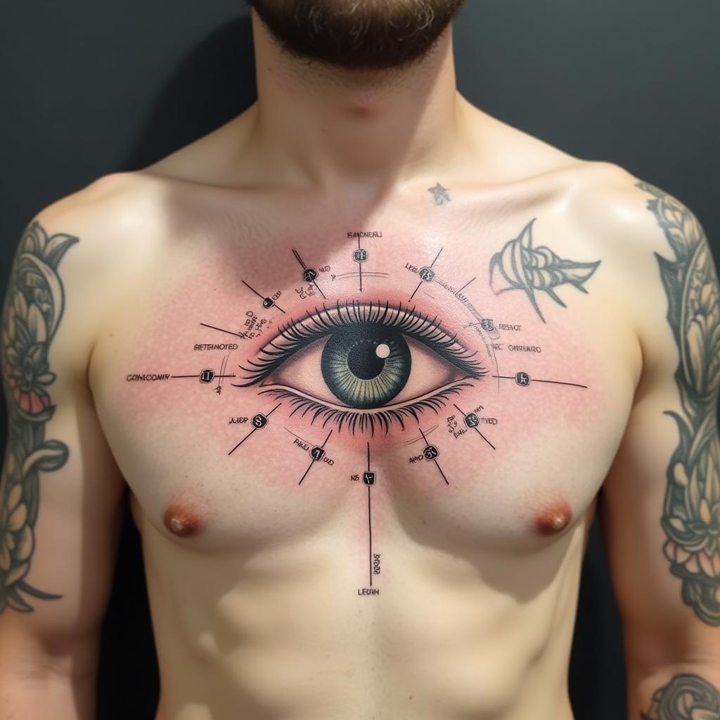 Tatuaje personal de ojo en el pecho