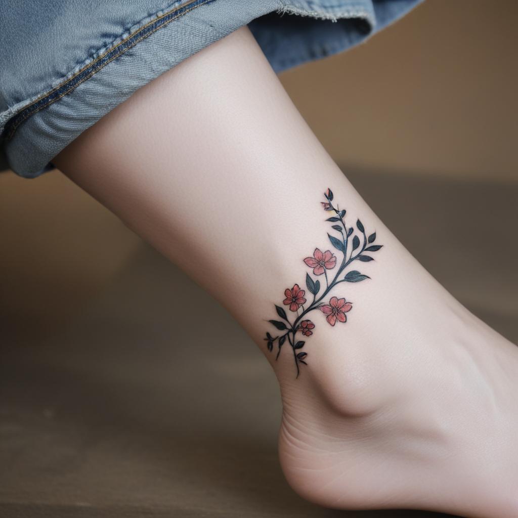 Diseño minimalista de tatuaje de flor en el tobillo