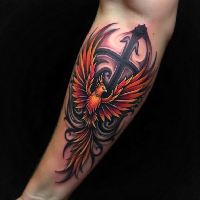 tatuaje de fénix exótico en el antebrazo