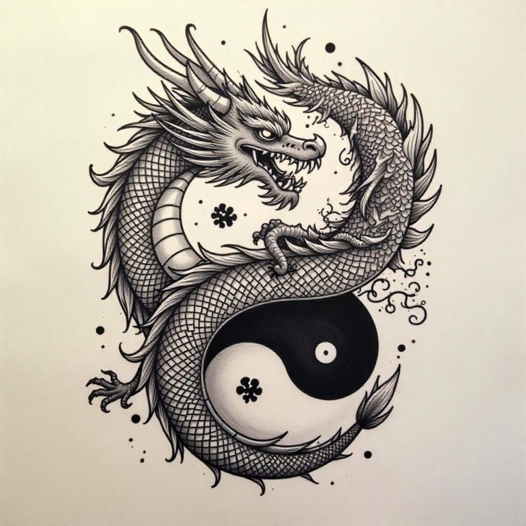 Diseño de tatuaje de dragón chino Ying Yan