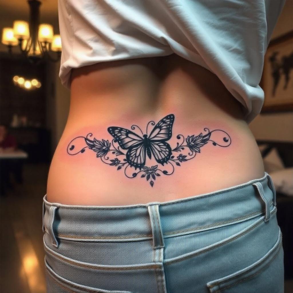 Tatuaje de mariposa en la espalda baja