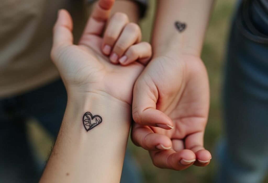 tatuajes de parejas: Tatuaje minimalista de un corazón en el antebrazo