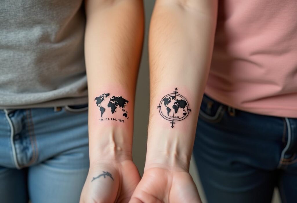 tatuajes de parejas: Tatuaje minimalista de una geografía en el antebrazo