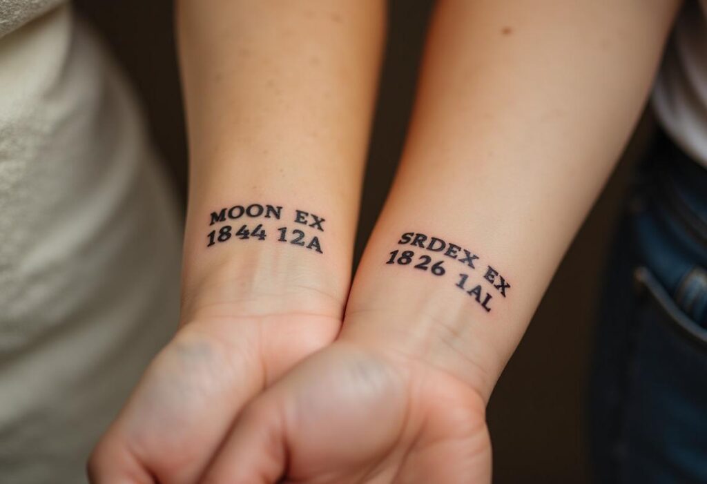 Tatuajes de parejas: Tatuaje minimalista de una fecha en el antebrazo