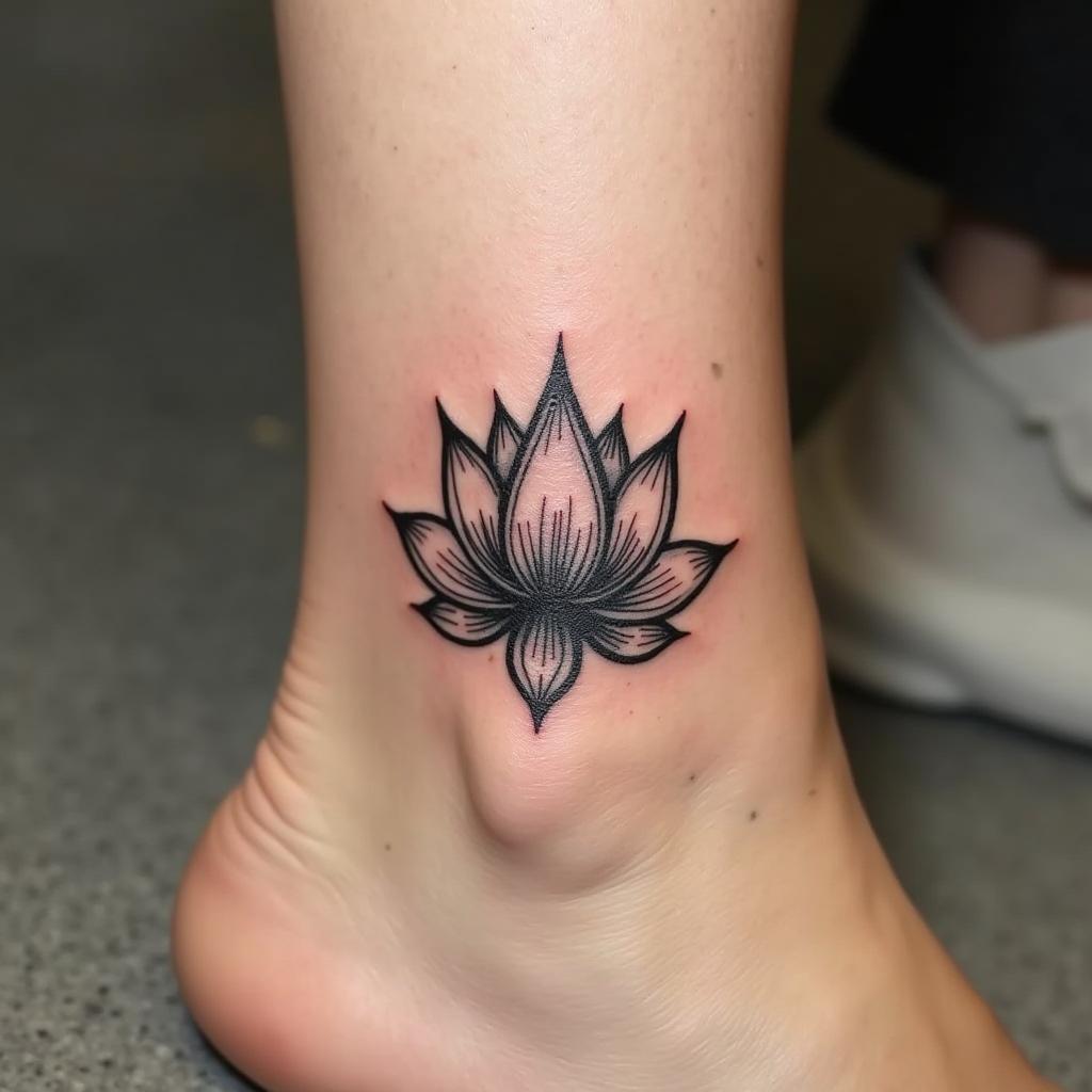 tatuaje de flor de loto en tobillo; tatuajes para mujeres