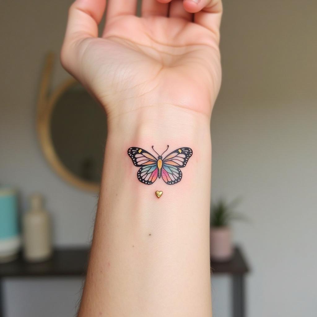 Tatuaje temporal de una mariposa en la muñeca; tatuajes para mujeres